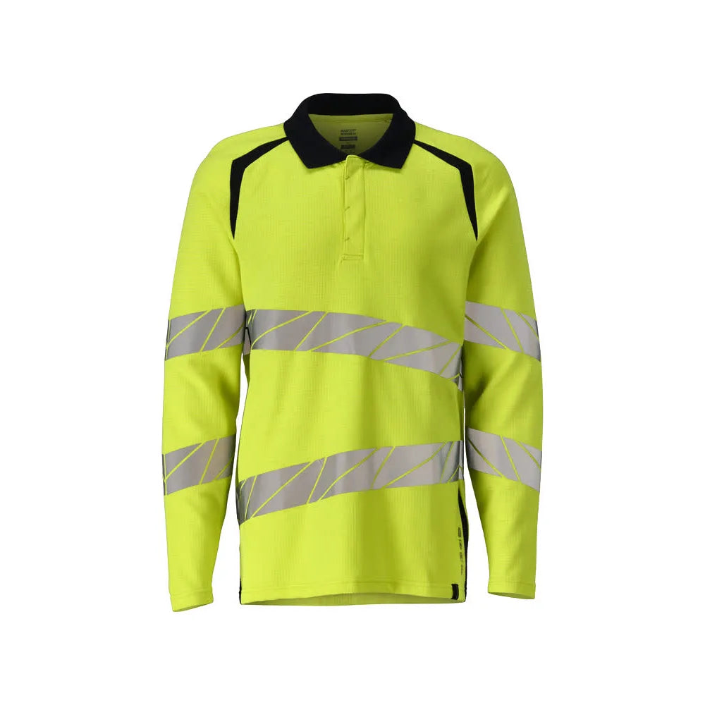 Mascot 21383-327 Poloshirt Met Lange Mouwen High Vis Geel Donkermarine