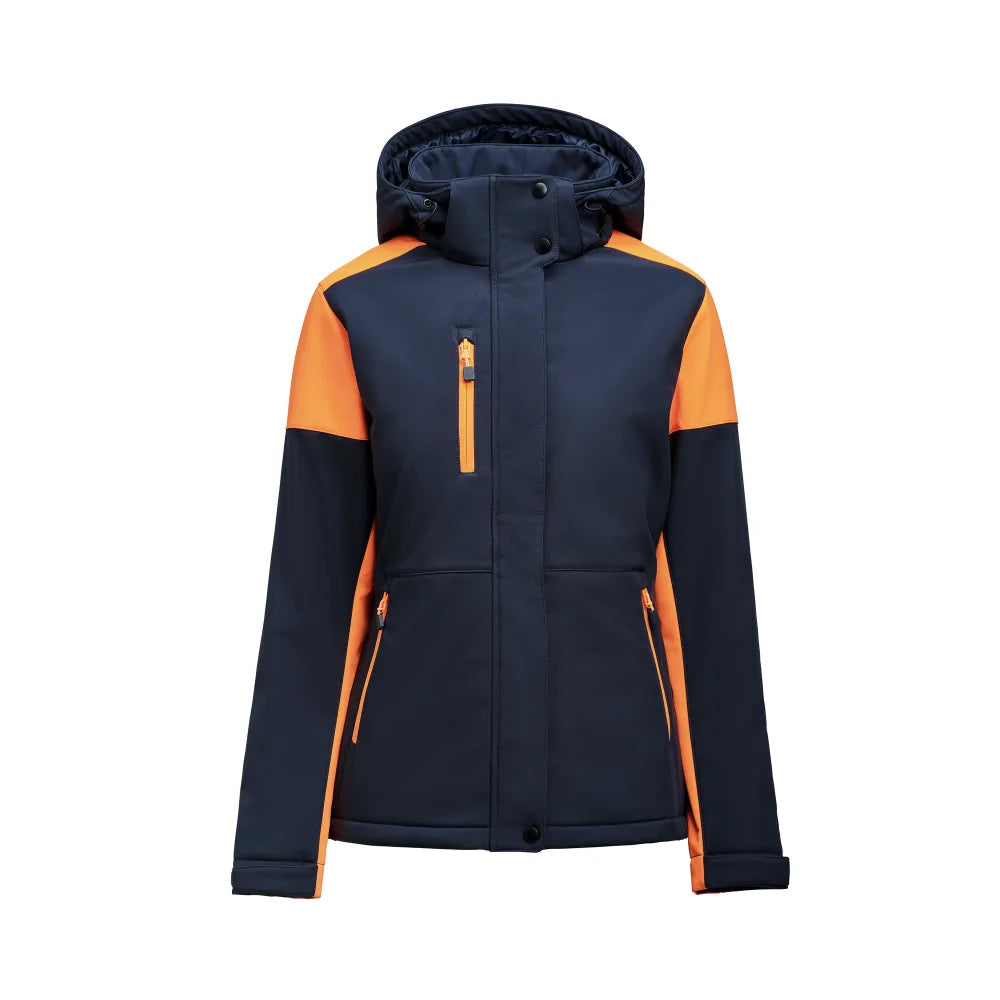 Printer Prime Padded Softshell Jas Dames Marine Neonoranje