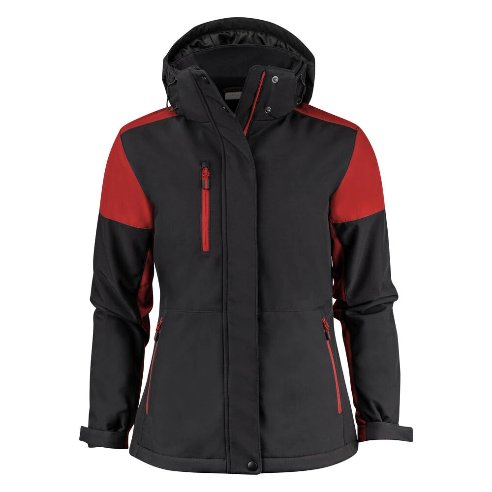 Printer Prime Padded Softshell Jas Dames Zwart Rood