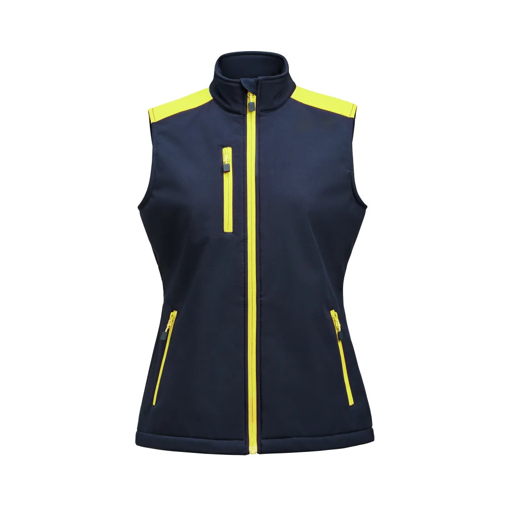 Printer Prime Softshell Bodywarmer Dames Marine Neongeel