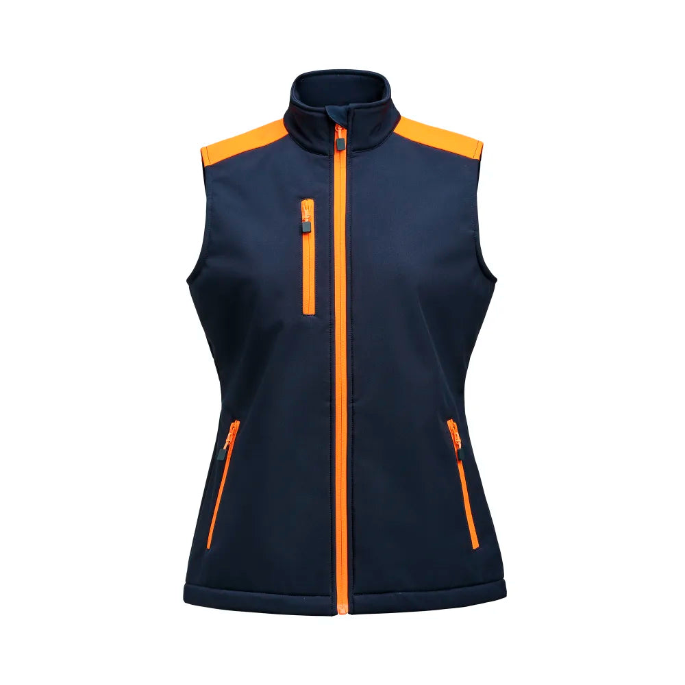 Printer Prime Softshell Bodywarmer Dames Marine Neonoranje