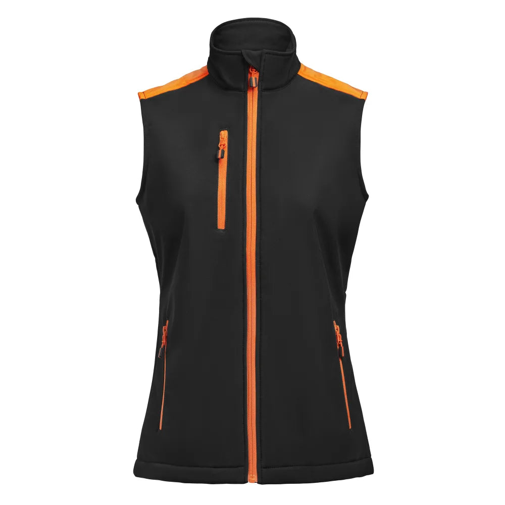 Printer Prime Softshell Bodywarmer Dames Zwart Oranje