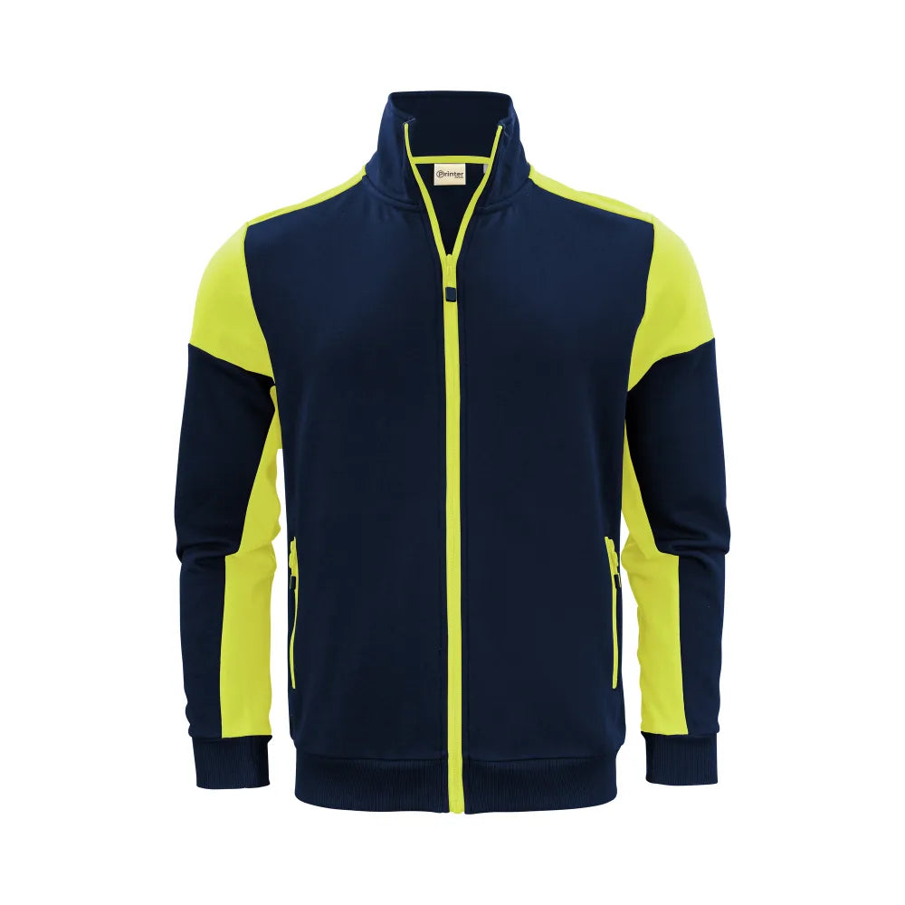 Printer Prime Sweater Volledige Rits Heren Marine Neongeel
