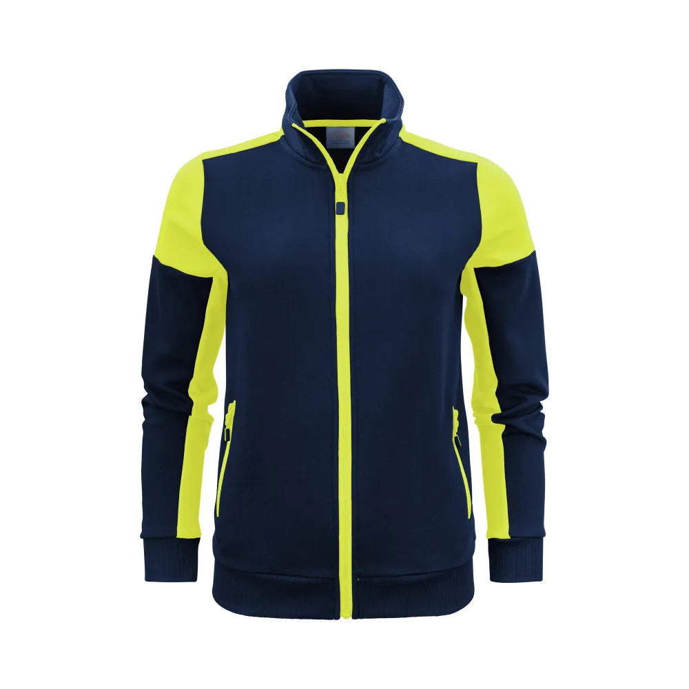 Printer Prime Sweater Volledige Rits Dames Marine Neongeel