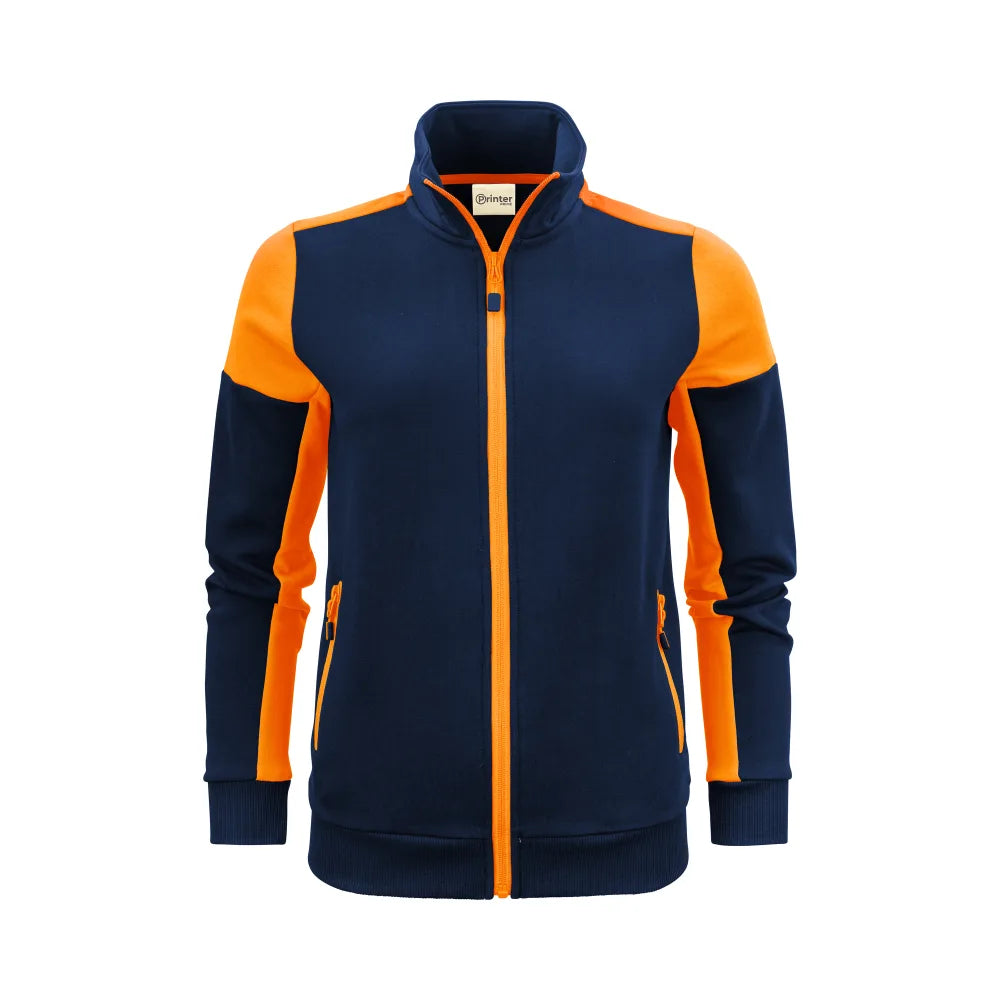 Printer Prime Sweater Volledige Rits Dames Marine Neonoranje