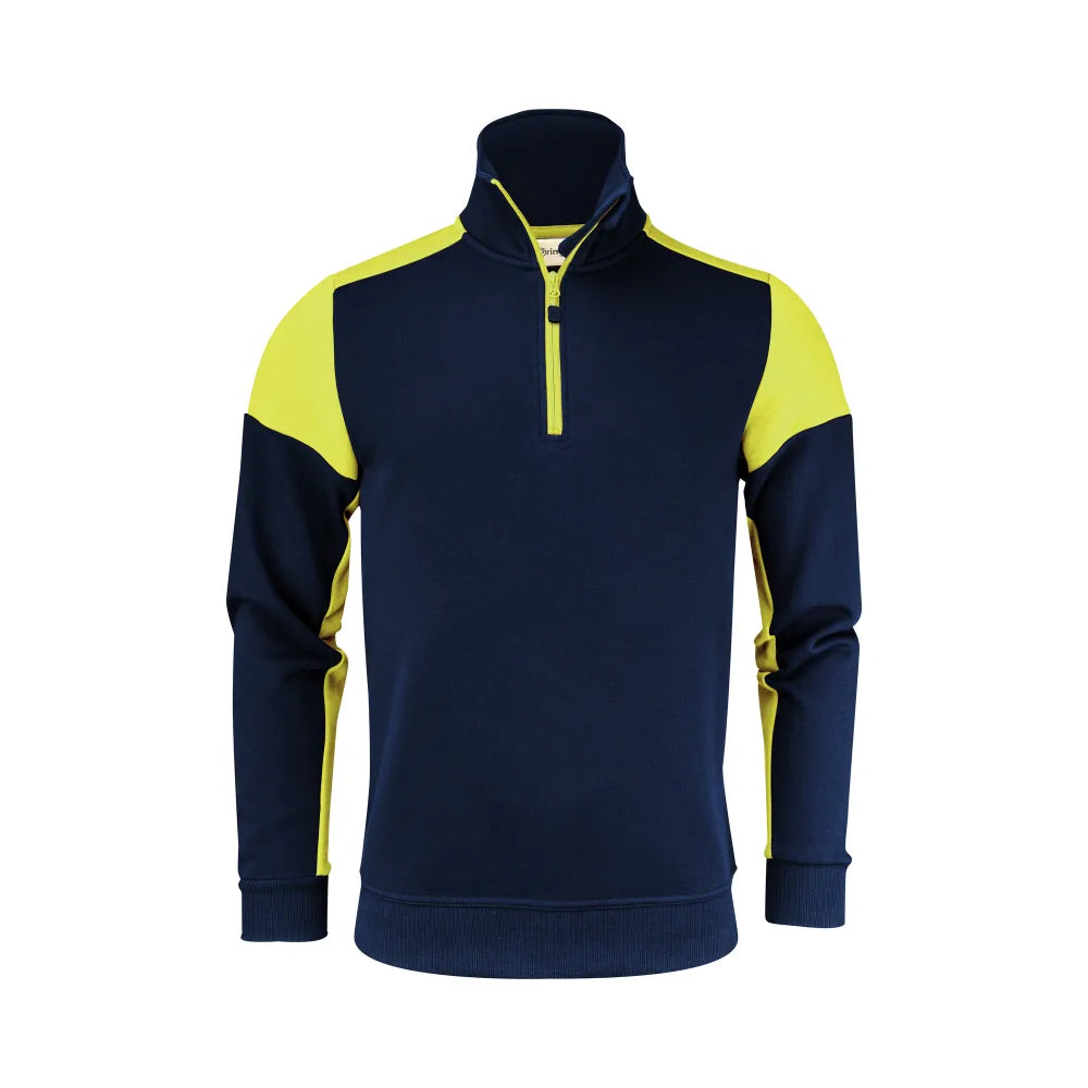 Printer Prime Sweater Halve Rits Unisex Marine Neongeel