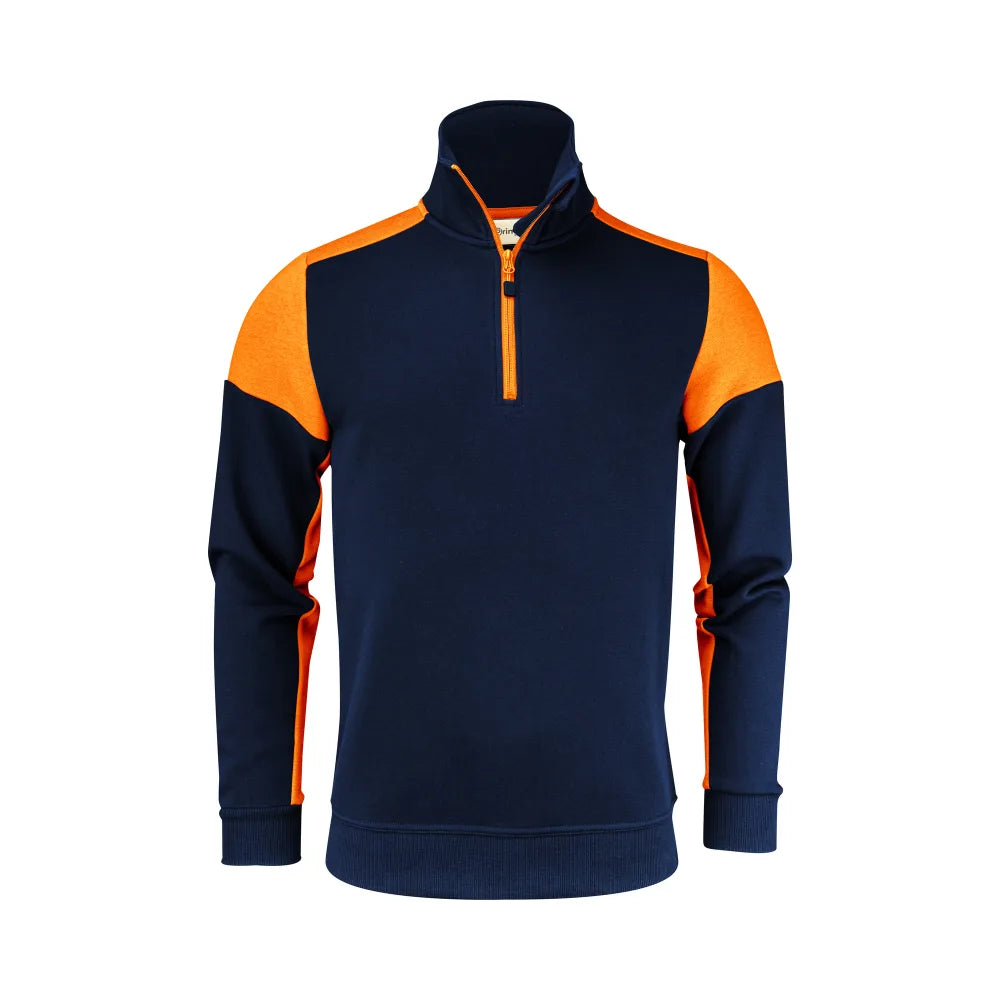 Printer Prime Sweater Halve Rits Unisex Marine Neonoranje
