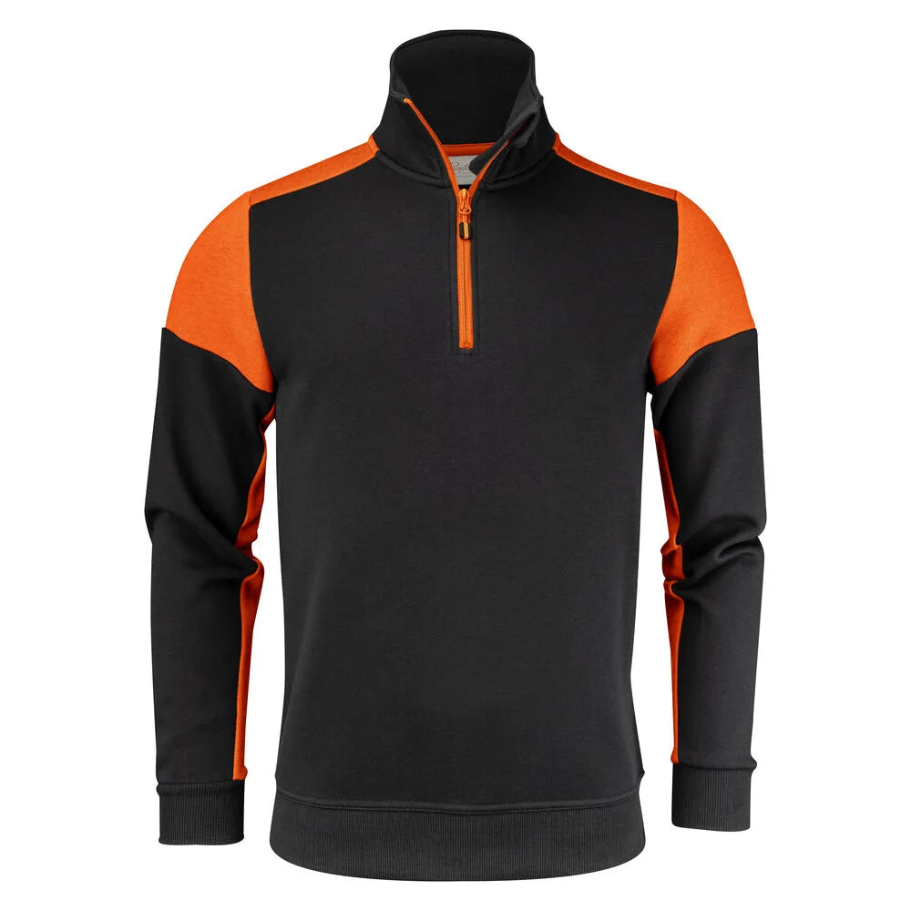 Printer Prime Sweater Halve Rits Unisex Zwart Oranje