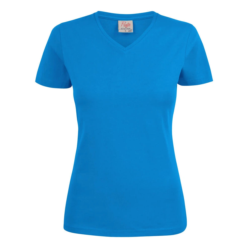 Printer Heavy V-Neck T-Shirt Dames Oceaan Blauw