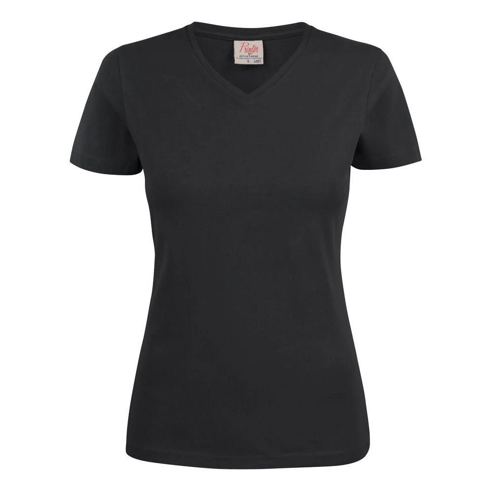 Printer Heavy V-Neck T-Shirt Dames Zwart