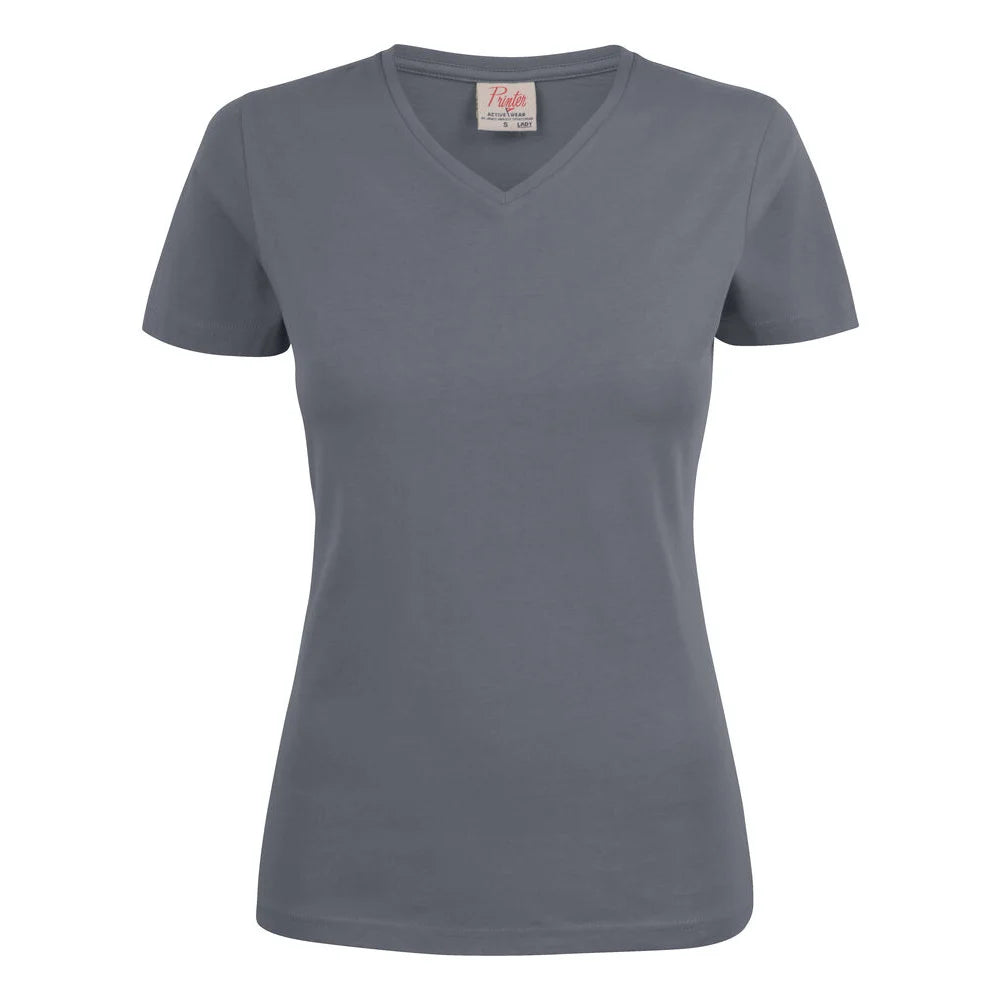 Printer Heavy V-Neck T-Shirt Dames Staalgrijs