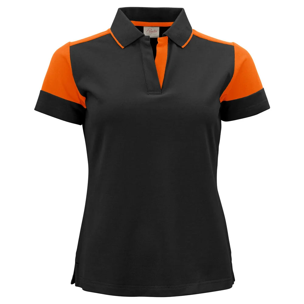 Printer Prime Polo Dames Zwart Oranje