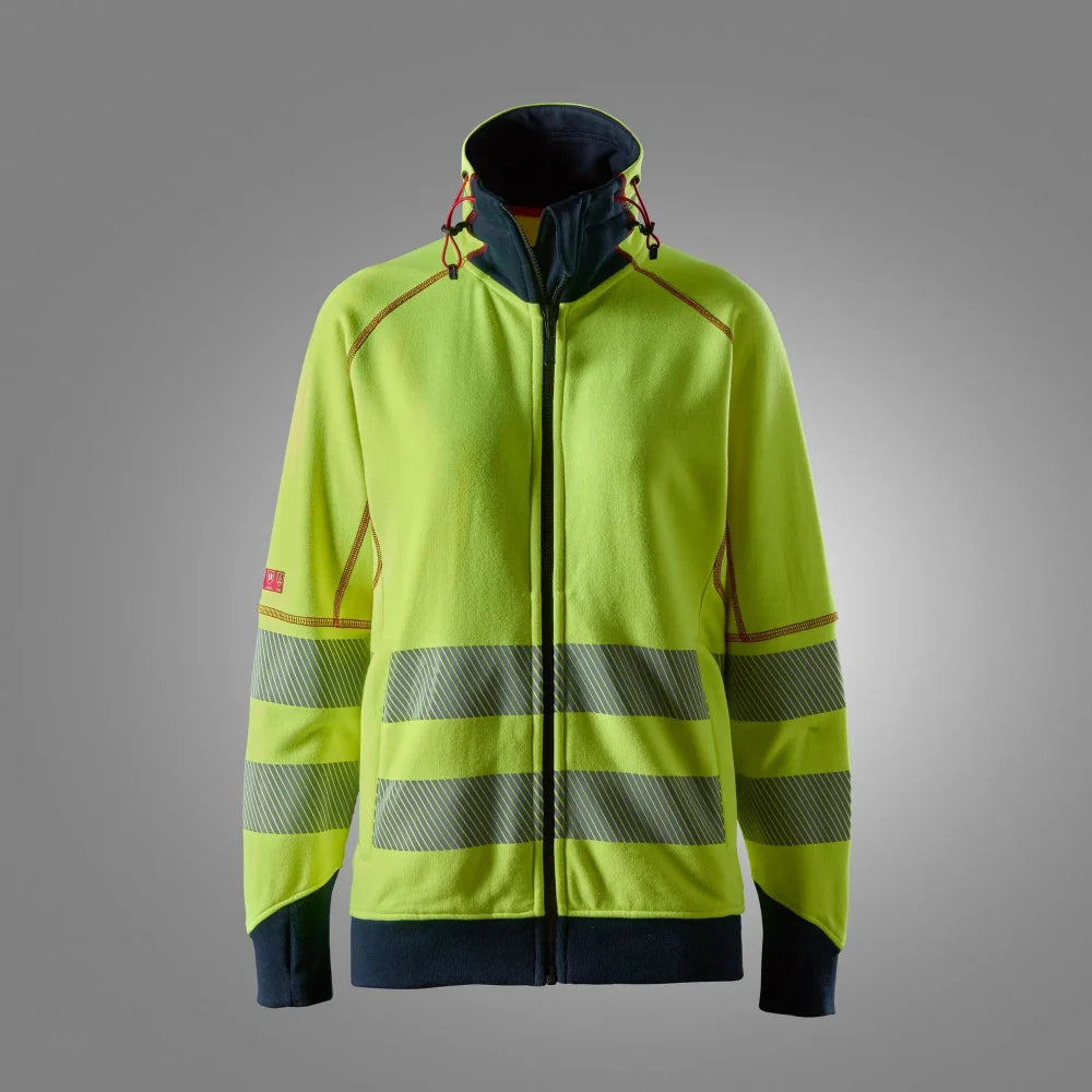 Snickers 2367 Protecwork High-Vis Klasse 3/2 Vlamboog Dames Sweatshirt Met Rits 6695 High Visibility Yellow Navy