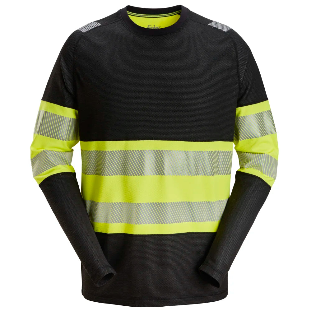 Snickers 2430 High-Vis T-Shirt Met Lange Mouwen Klasse 1 0466 Black High Visibility Yellow