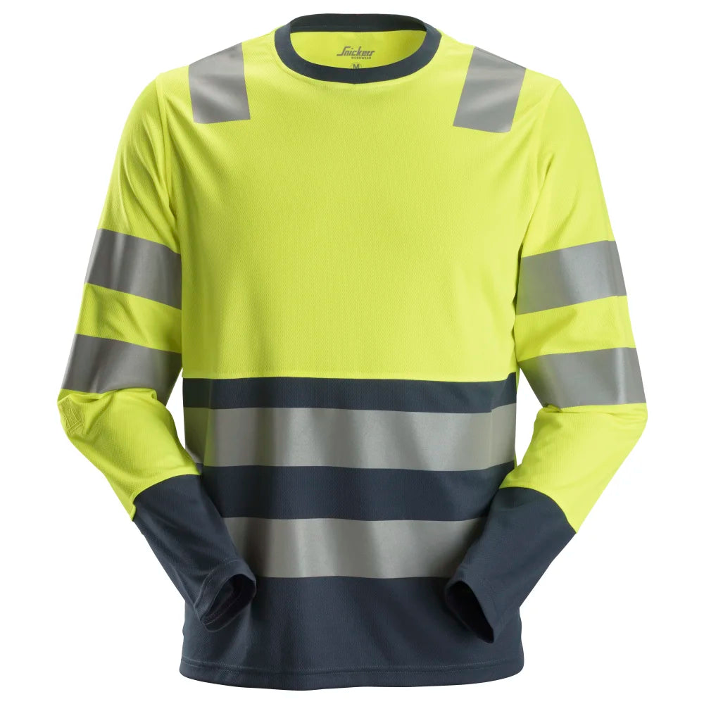 Snickers 2433 High-Vis T-Shirt Met Lange Mouwen Klasse 2 6695 High Visibility Yellow Navy