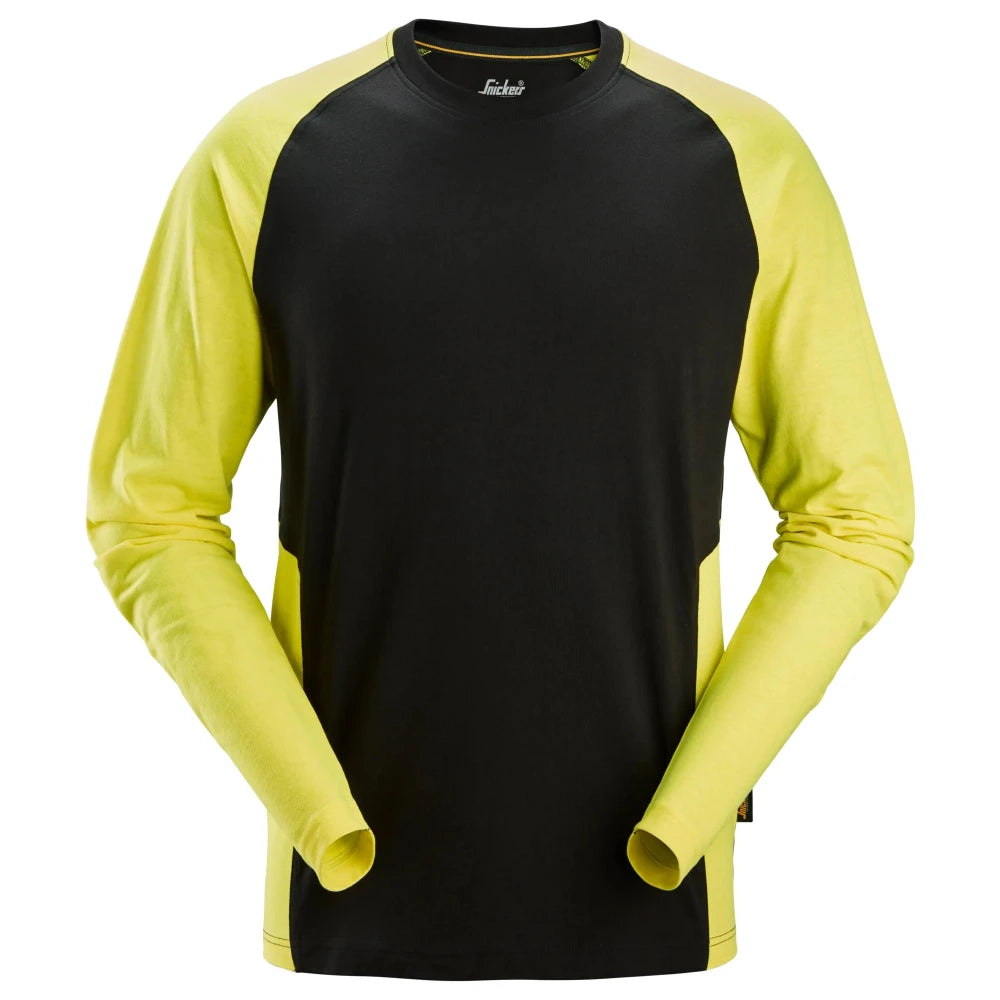 Snickers 2450 Tweekleurig T-Shirt Met Lange Mouwen 0467 Black Neon Yellow