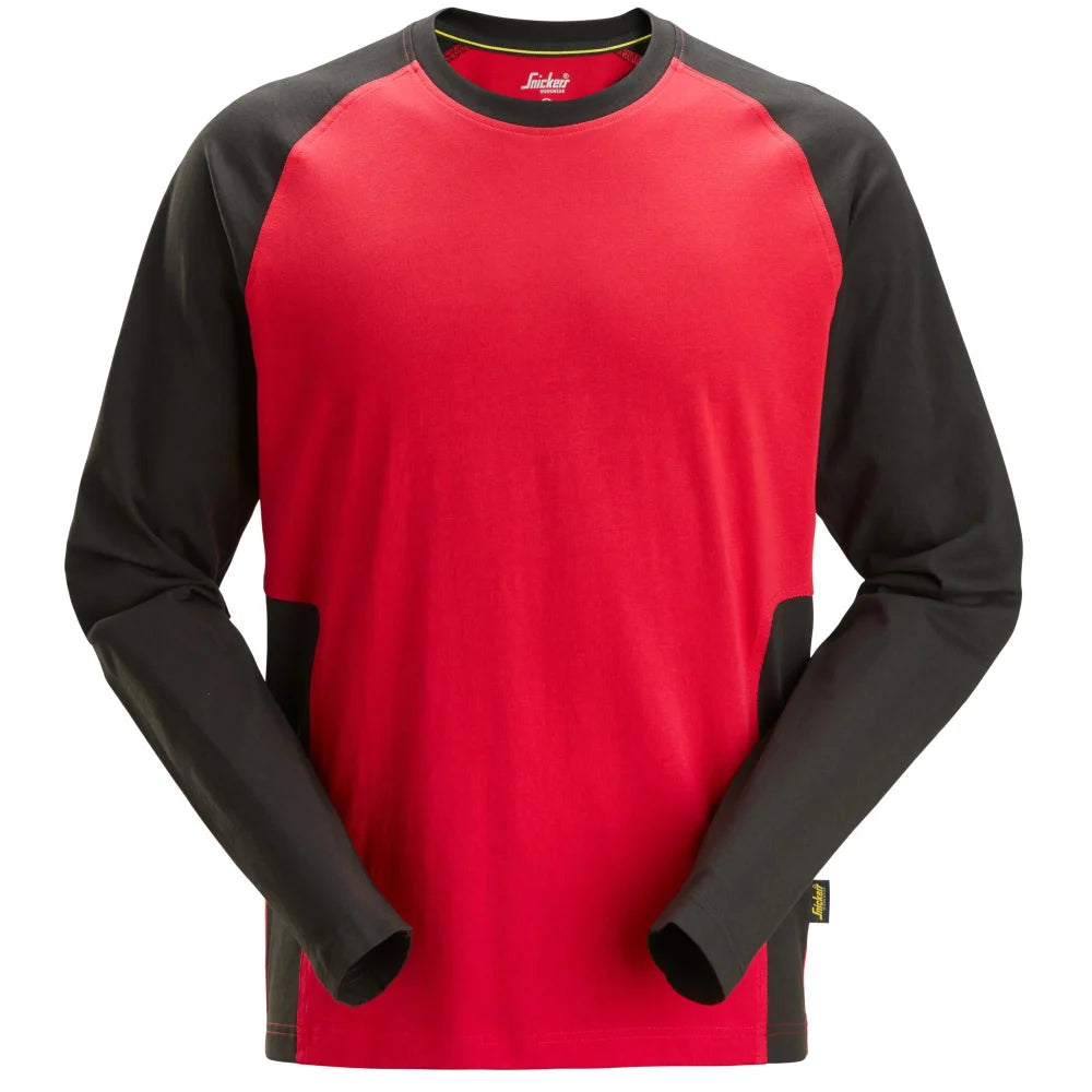 Snickers 2450 Tweekleurig T-Shirt Met Lange Mouwen 1604 Chili Red Black
