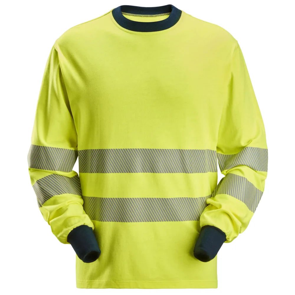 Snickers 2461 Protecwork High-Vis Klasse 3 T-Shirt Met Lange Mouwen 6695 High Visibility Yellow Navy