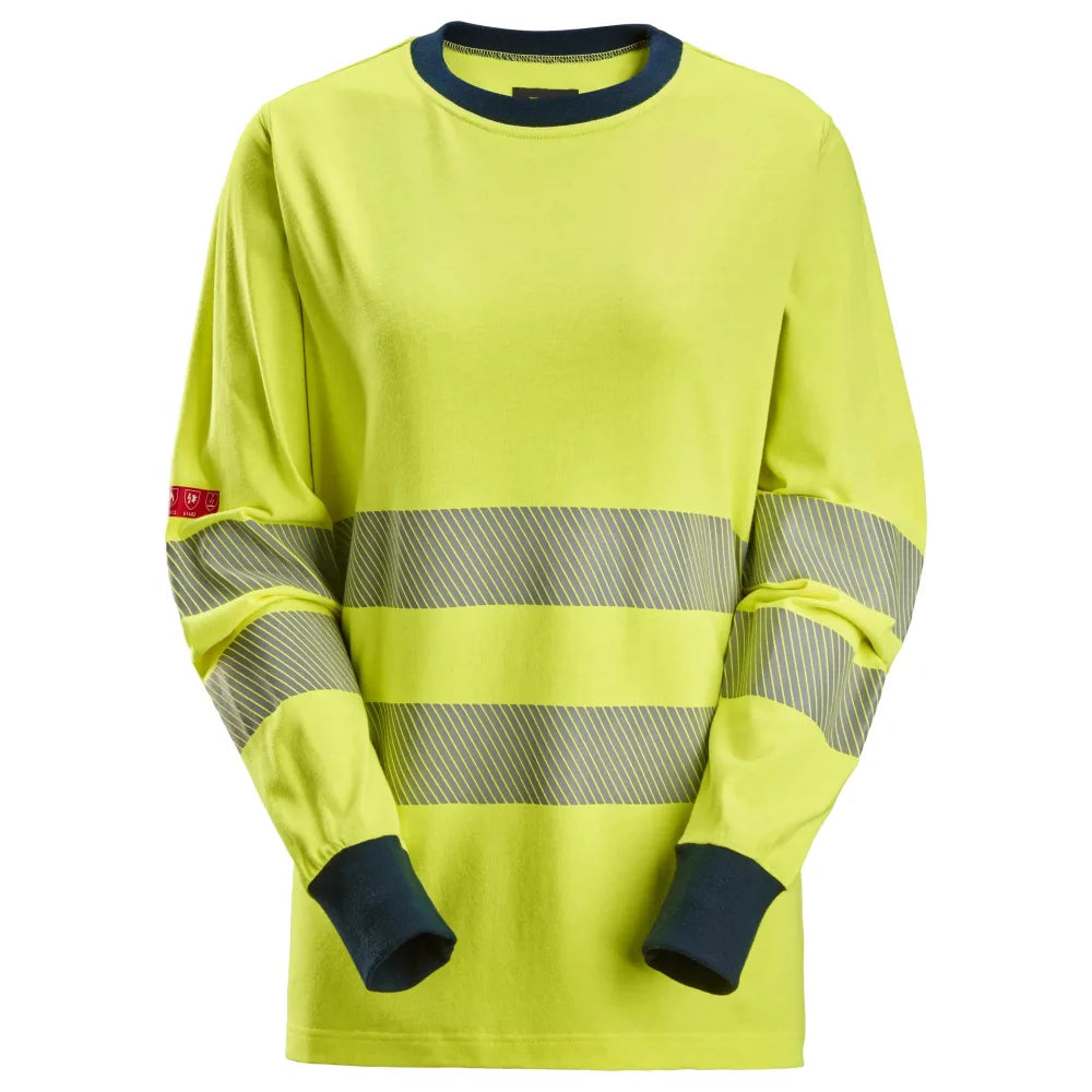 Snickers 2476 Protecwork Dames T-Shirt Met Lange Mouwen High-Vis Klasse 3/2 6695 High Visibility Yellow Navy
