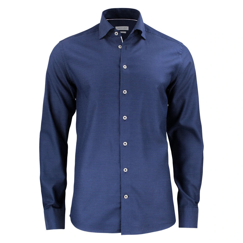 J.Harvest & Frost Purple Bow 49 Hemd Slim Fit Heren Marine Witte Stip