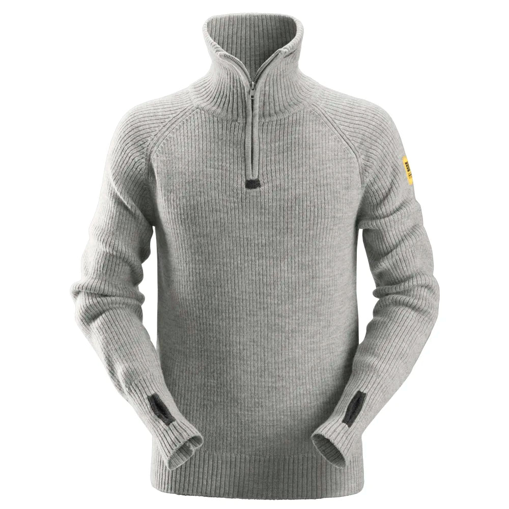 Snickers 2905 Allroundwork Wollen Sweater Met Halve Rits 2800 Grey Melange