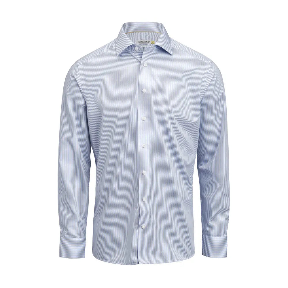 J.Harvest & Frost Yellow Bow 50 Hemd Slim Fit Heren Hemelsblauw Gestreept