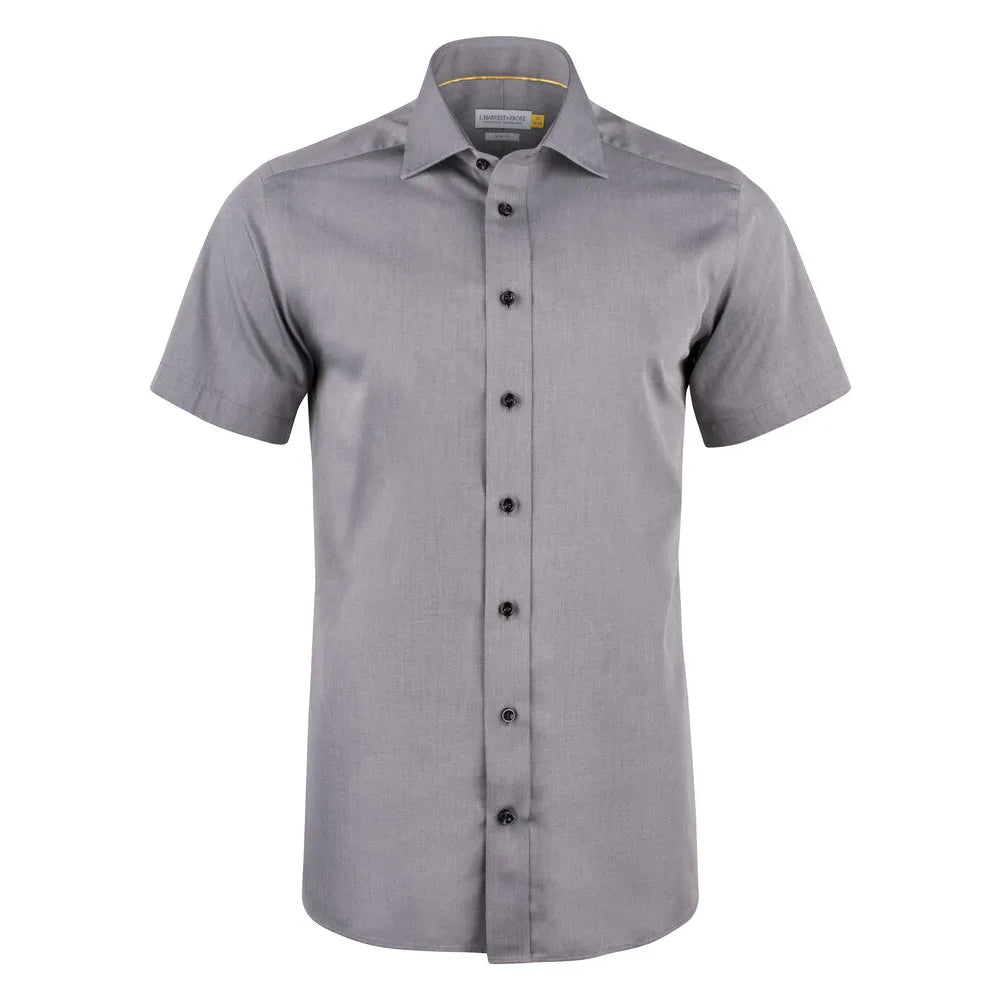 J.Harvest & Frost Yellow Bow 50 S/S Hemd Slim Fit Heren Grijs