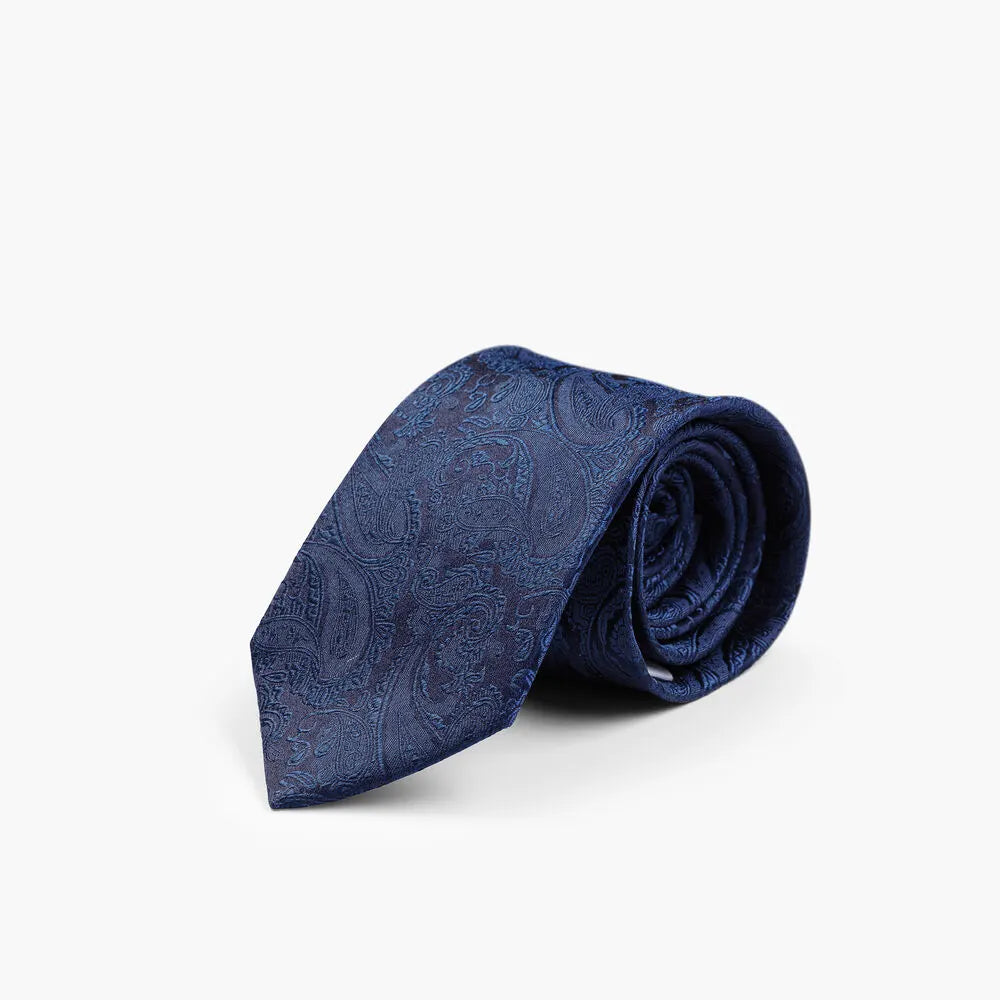 J.Harvest & Frost Solid Paisley Tie With Giftbox Marine
