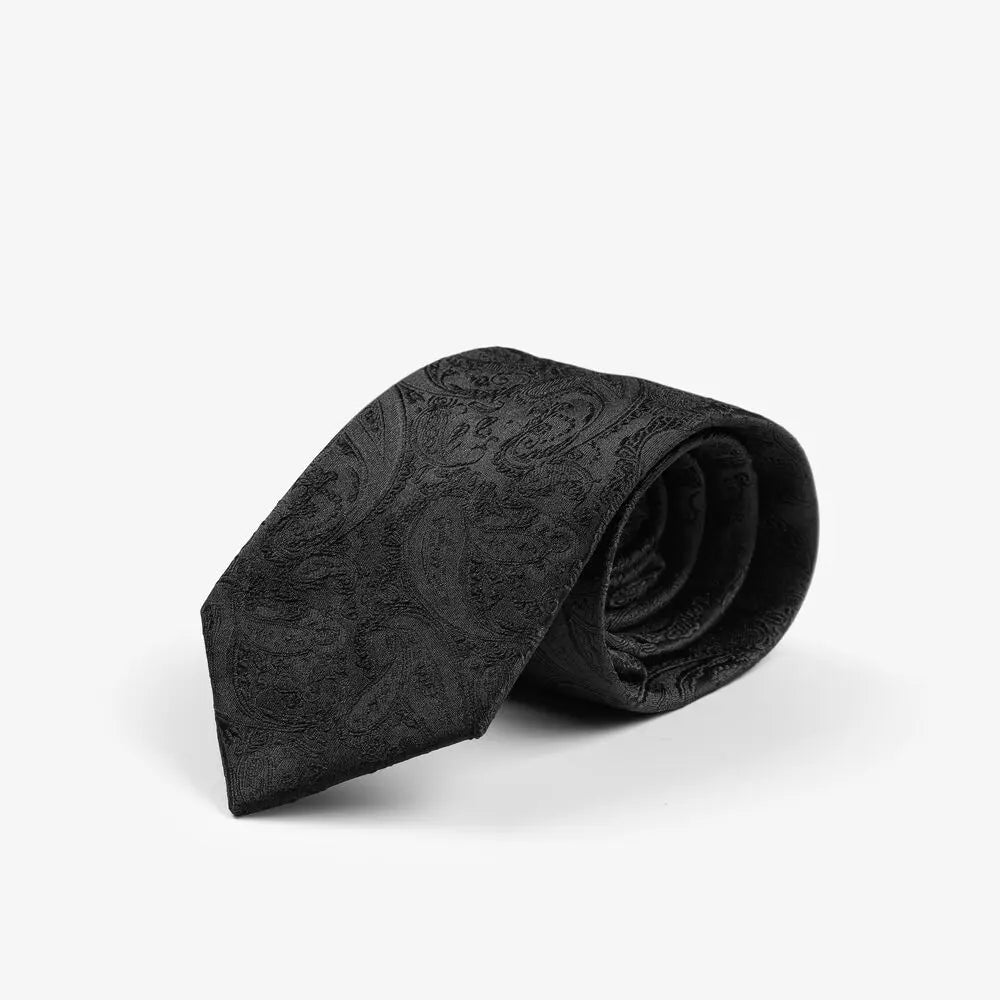 J.Harvest & Frost Solid Paisley Tie With Giftbox Zwart