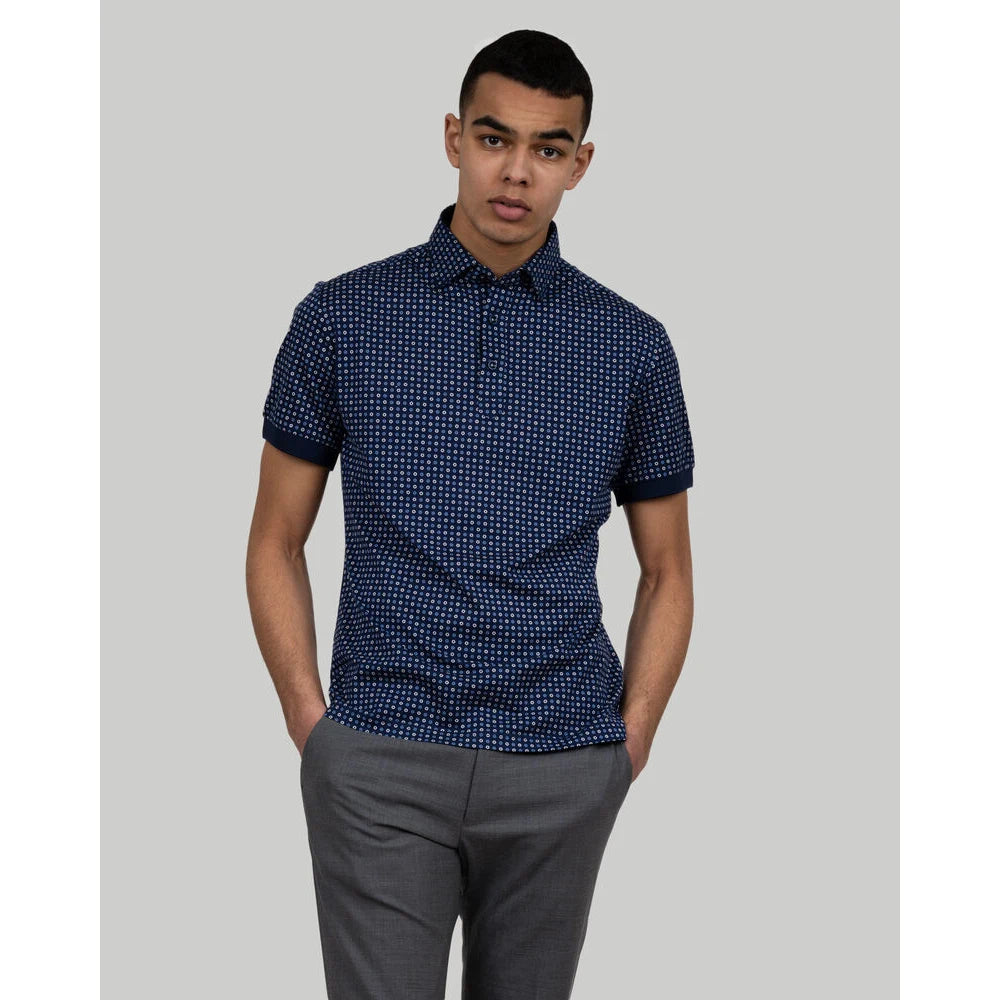 J.Harvest & Frost Indigo Bow 131 Polo Pique Slim Fit Heren Blauwe Print