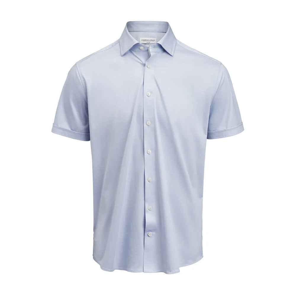 J.Harvest & Frost Indigo Bow 132 S/S Hemd Slim Fit Heren Lichtblauw