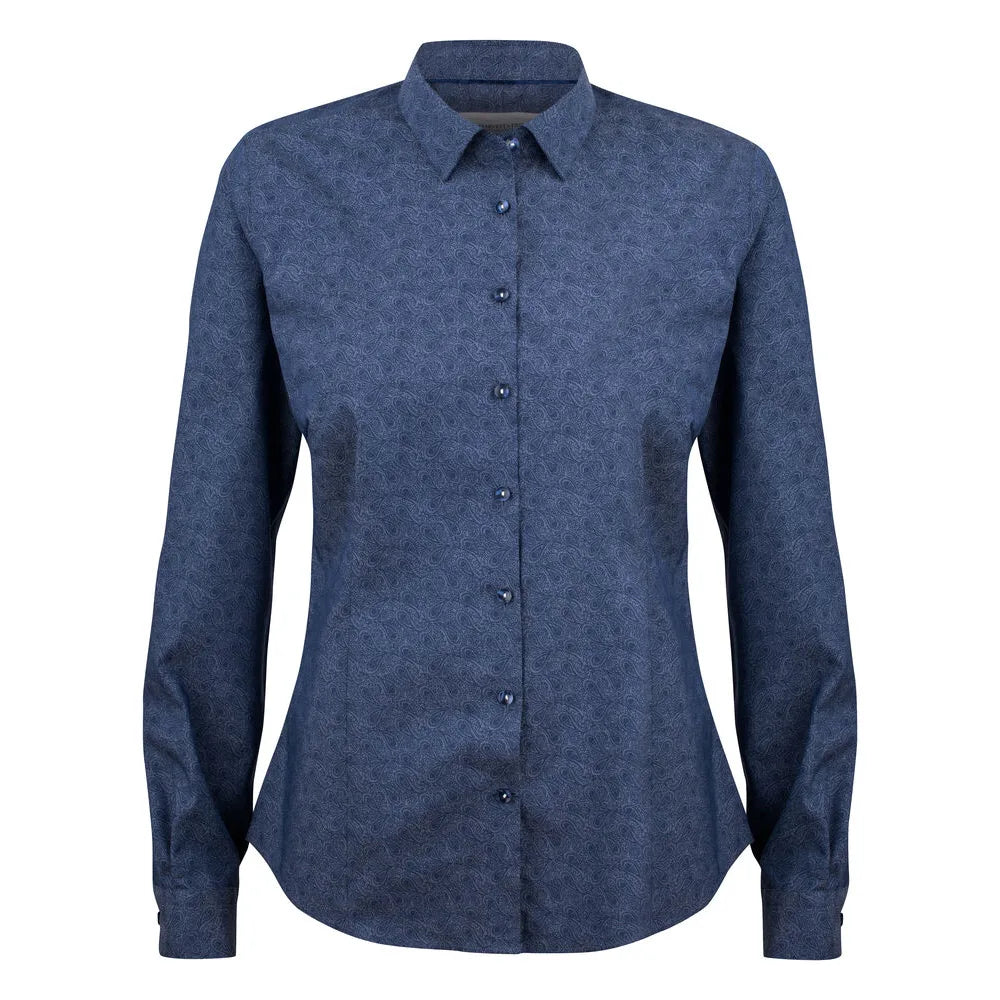 J.Harvest & Frost Purple Bow 143 Hemd Dames Indigo Paisley Fijn Twill
