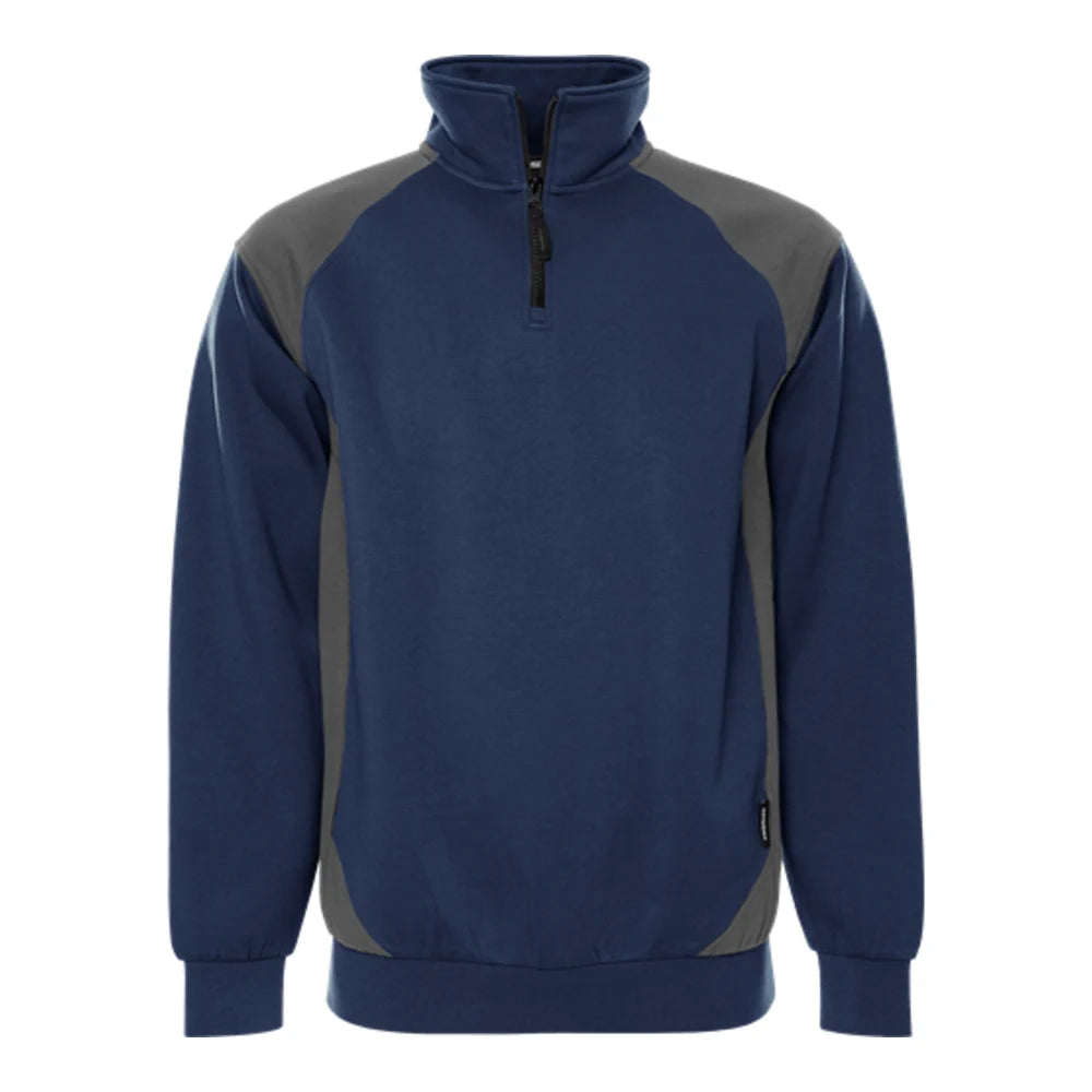 Fristads Green Sweater Met Korte Rits 7048 Gsm Marineblauw Grijs
