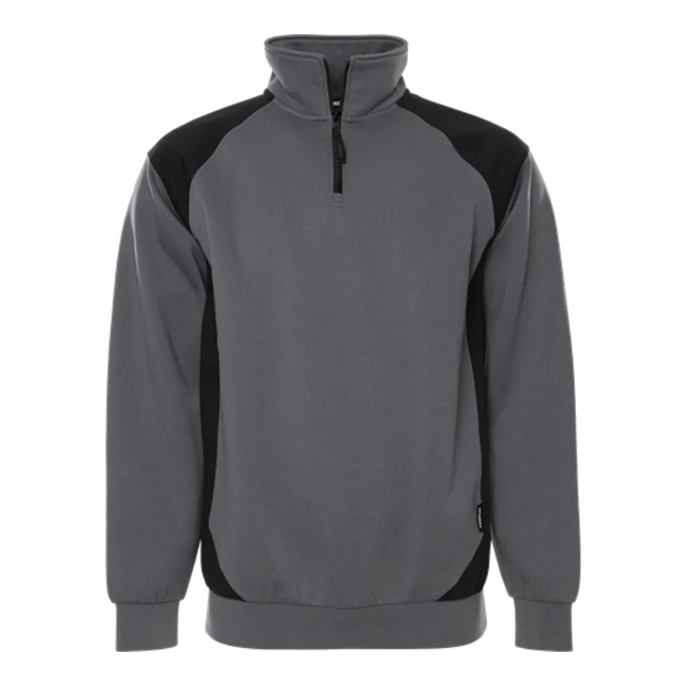 Fristads Green Sweater Met Korte Rits 7048 Gsm Grijs Zwart