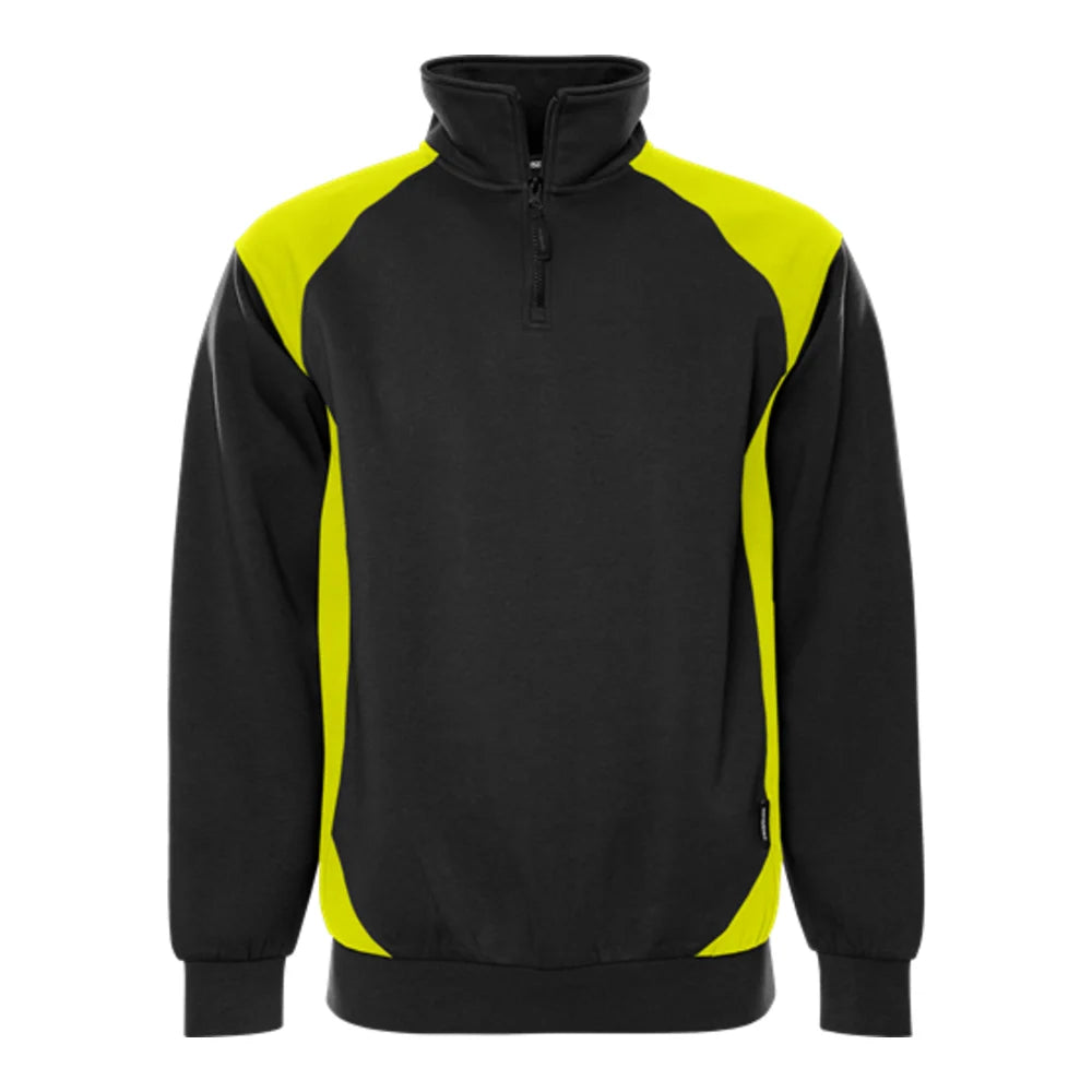 Fristads Green Sweater Met Korte Rits 7048 Gsm Zwart Geel