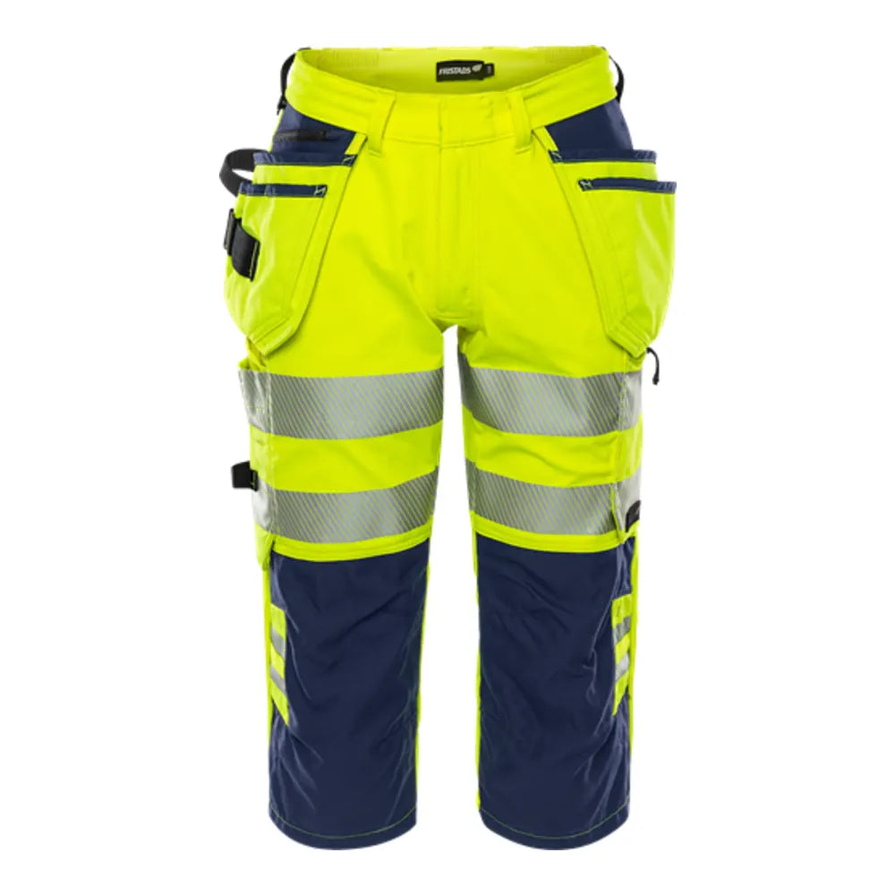 Fristads Hogezichtbaarheids 3/4 Broek Klasse 2 2666 Gstp High Vis Geel Marineblauw
