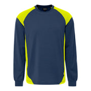 Fristads Green Heavy T-Shirt Lange Mouw 7071 Gtm Marineblauw Geel