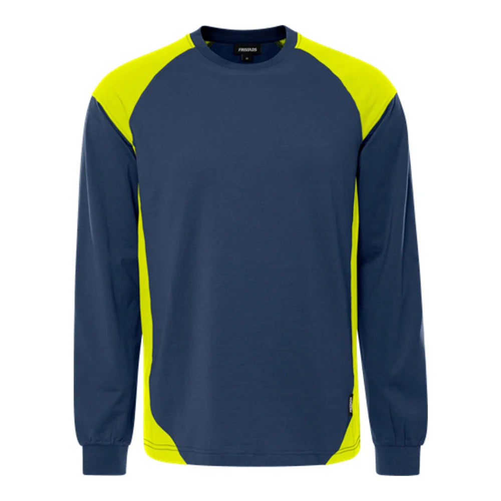 Fristads Green Heavy T-Shirt Lange Mouw 7071 Gtm Marineblauw Geel