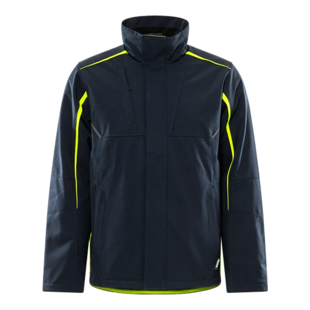 Fristads Softshell Winterjack 4931 Gsw Donker Marineblauw Geel