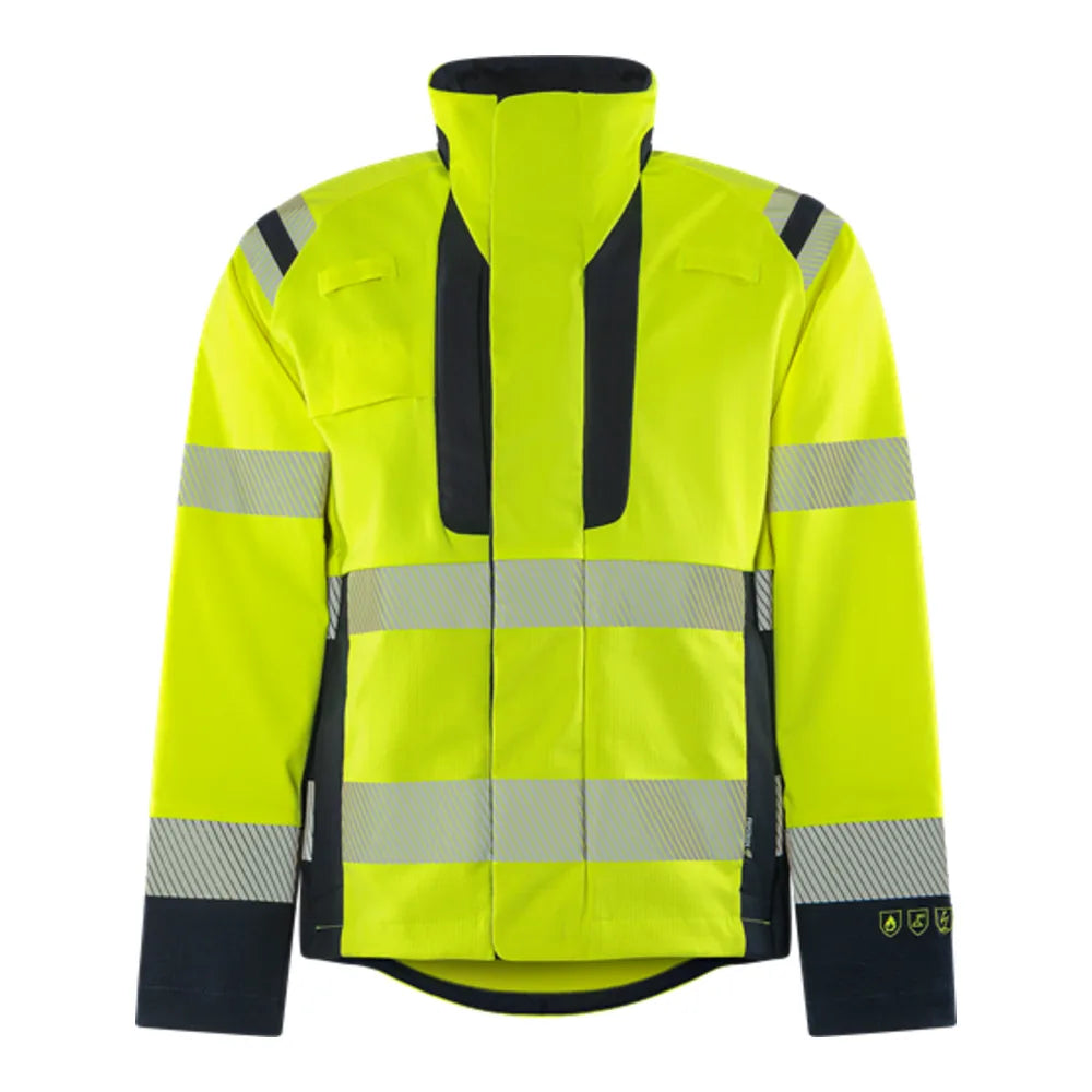 Fristads Flamestat Green High Vis Jack Klasse 3 4940 Gfs High Vis Geel Marineblauw