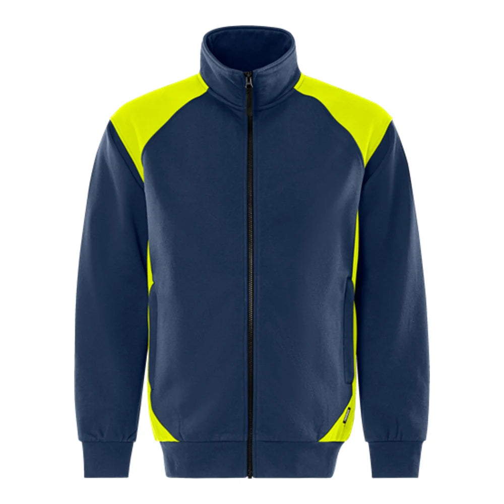 Fristads Green Sweatjack 7248 Gsm Marineblauw Geel