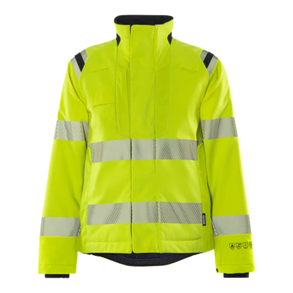 Fristads Flamestat Green High Vis Stretch Dames Winterjack Klasse 3 4943 Gfs High Vis Geel Marineblauw