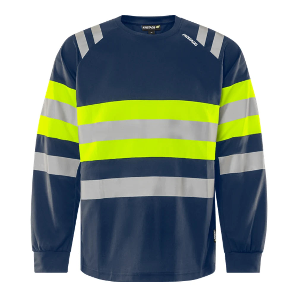 Fristads High Vis Green Functioneel T-Shirt Lange Mouwen Klasse 1 7881 Gpst High Vis Geel Marineblauw