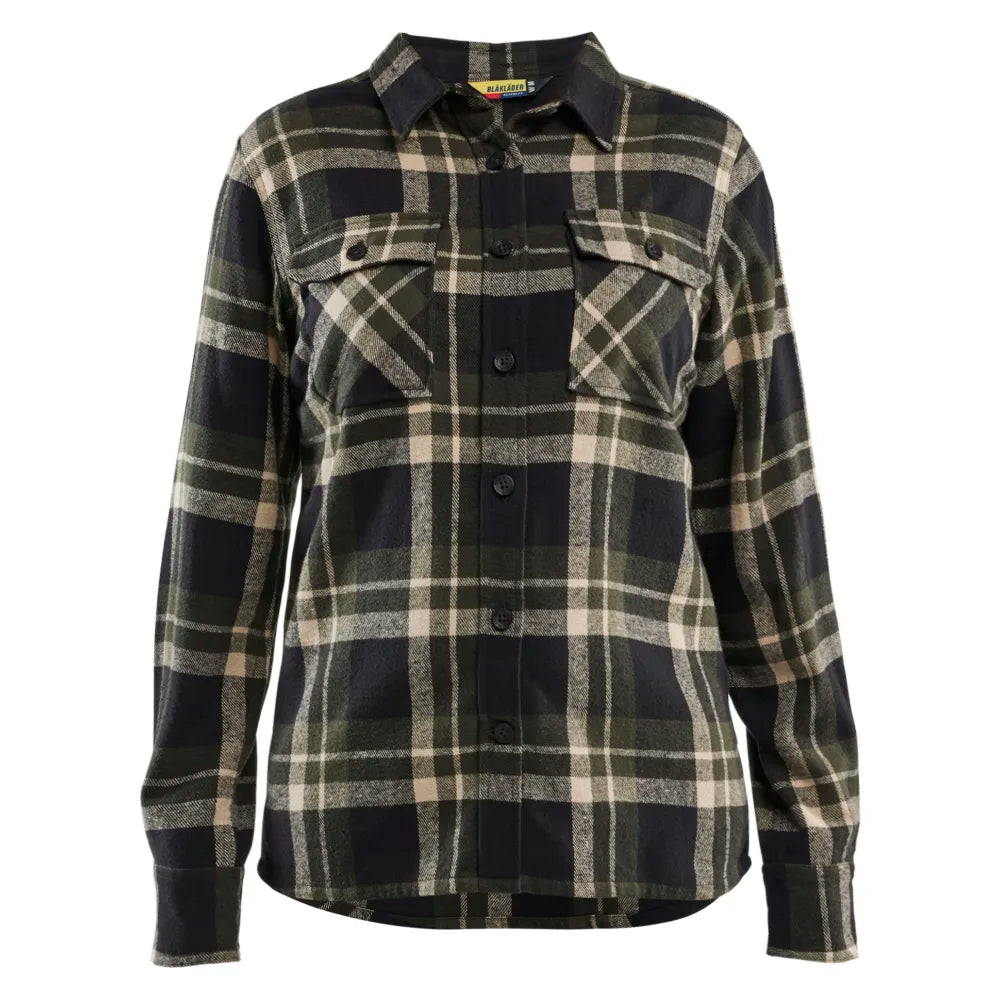 Blaklader 3218 1168 Dames Overhemd Flanel Donker Herfstgroen Zwart