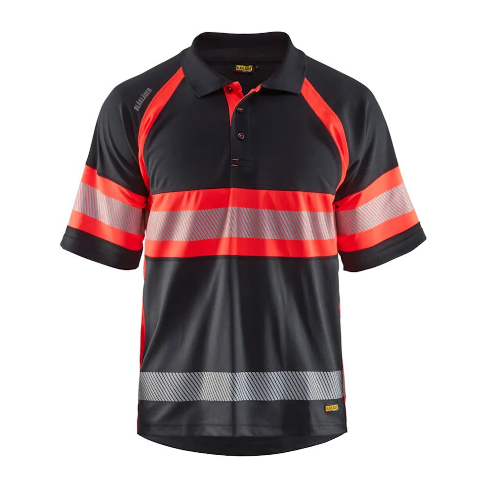 Blaklader 3338 1051 Uv-Poloshirt High Vis Klasse 1 Zwart High Vis Rood