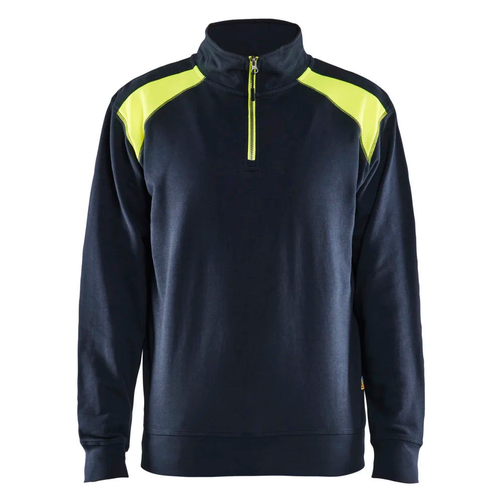 Blaklader 3353 1158 Sweatshirt Bi-Colour Met Halve Rits Donker Marineblauw High Vis Geel