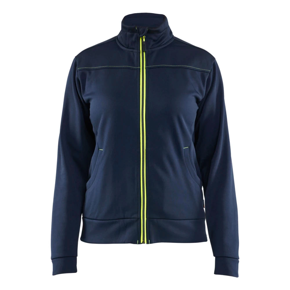 Blaklader 3394 2526 Dames Service Sweatshirt Met Rits Donker Marineblauw High Vis Geel