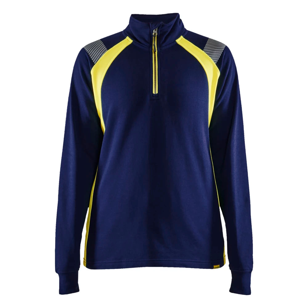 Blaklader 3403 1158 Dames Sweatshirt Met Halve Halve Rits Visible Marine High Vis Geel
