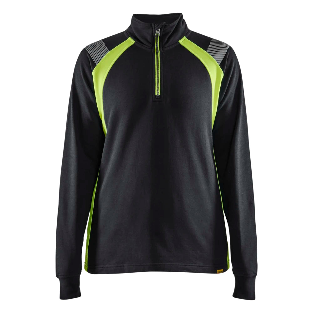 Blaklader 3403 1158 Dames Sweatshirt Met Halve Halve Rits Visible Zwart High Vis Geel