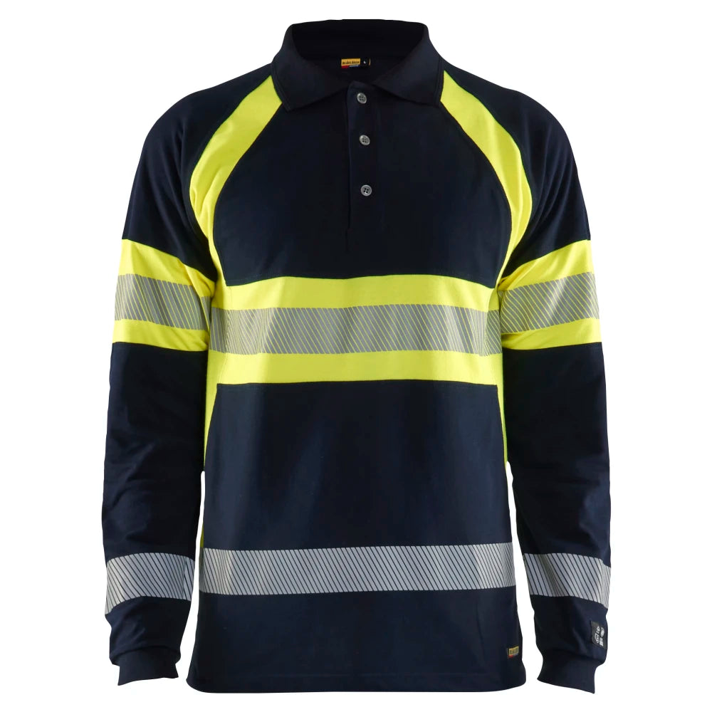 Blaklader 3438 1741 Multinorm Piqué Polo Lange Mouwen Marine High Vis Geel